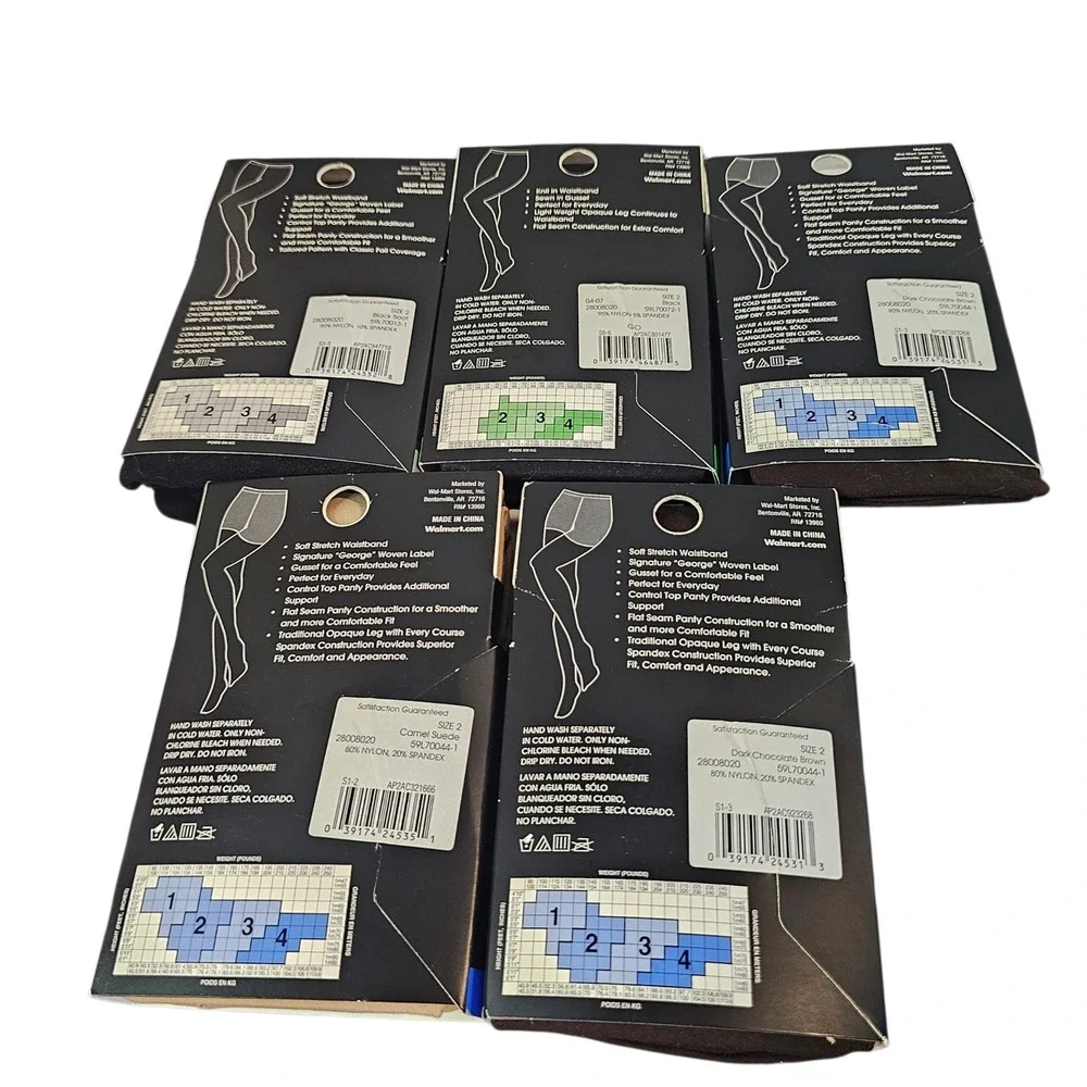 George Womens Tights Bundle 5 Pairs Size 2 Black Brown Camel Diamond Control Top